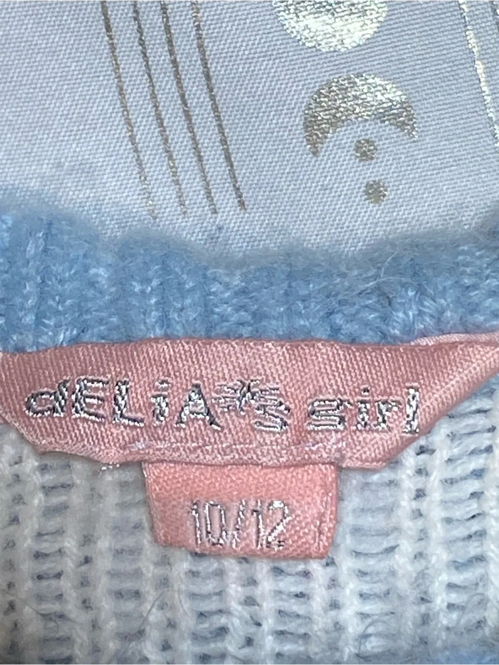 Girls Light Blue Floral Knit Crewneck Sweater